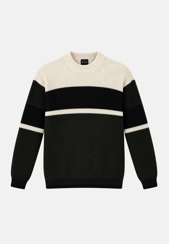ARMANI EXCHANGE Maglione girocollo COLORBLOCK nero-panna per uomo con motivo a righe orizzontali S