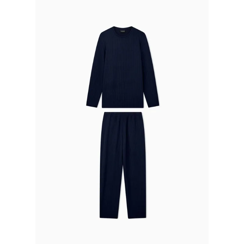 Pijama Canelado em Modal Malha com Gola Redonda Azul - L