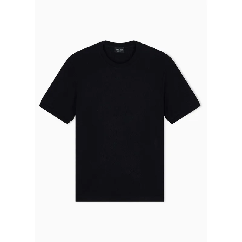 Camiseta Gola Redonda em Malha Jacquard em Relevo Preto - 48 IT - 42 BR