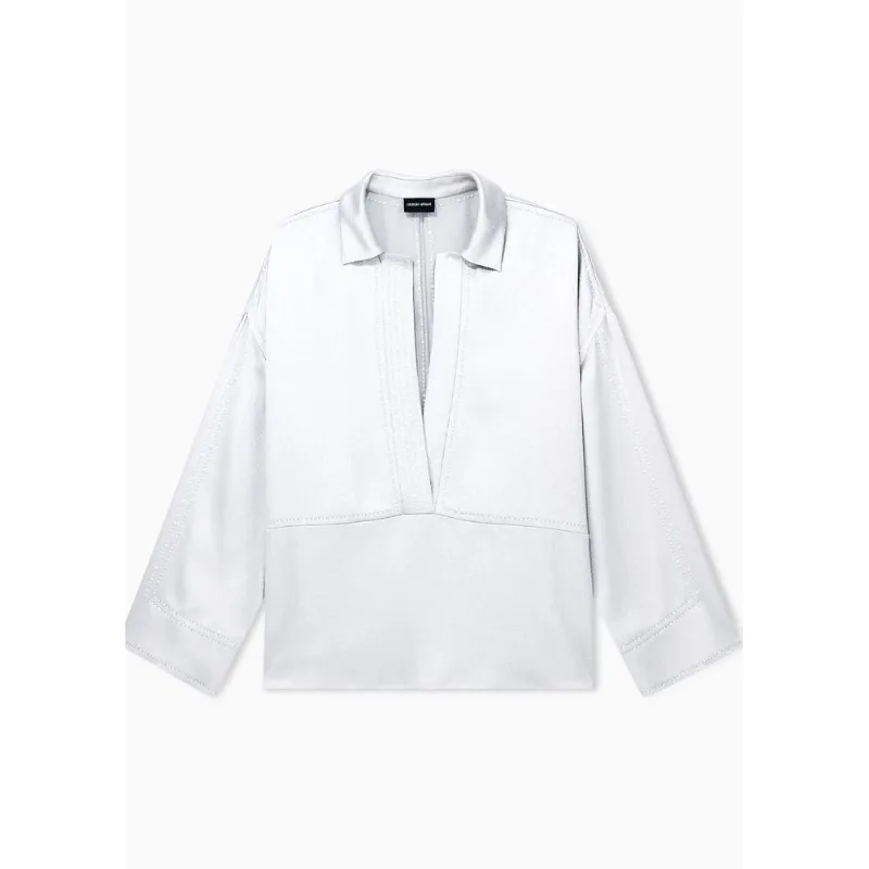 Camisa em Cetim com Decote Profundo e Relevo Geométrico Antártica - 42 IT - 40 BR