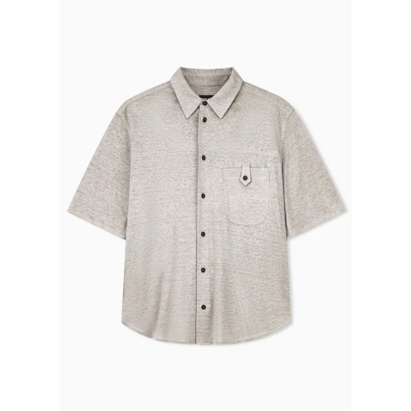 Camisa Manga Curta em Linho com Bolso Lapela Rope - S