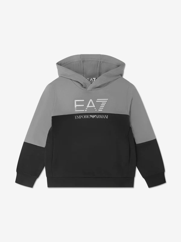 EA7 Emporio Armani Boys Train Athletic Colourblock Hoodie in Black Black / 10 Yrs