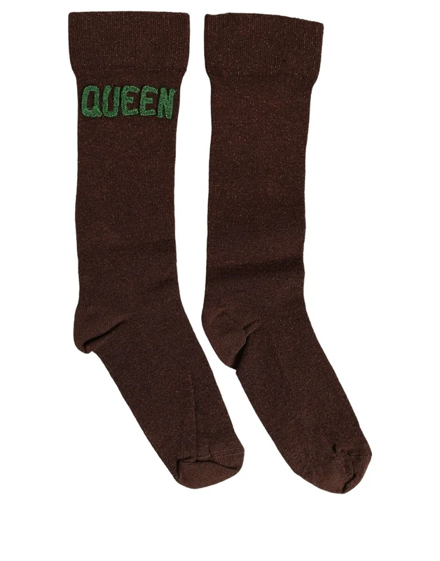 Dolce & Gabbana Brown Embroidered Cotton Mid Calf Accessory Socks S