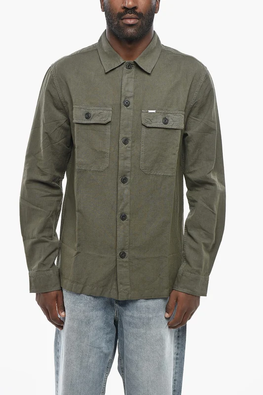 0850~Linen-Cotton Shirt S-HIRT-OUT with Double Pocket M