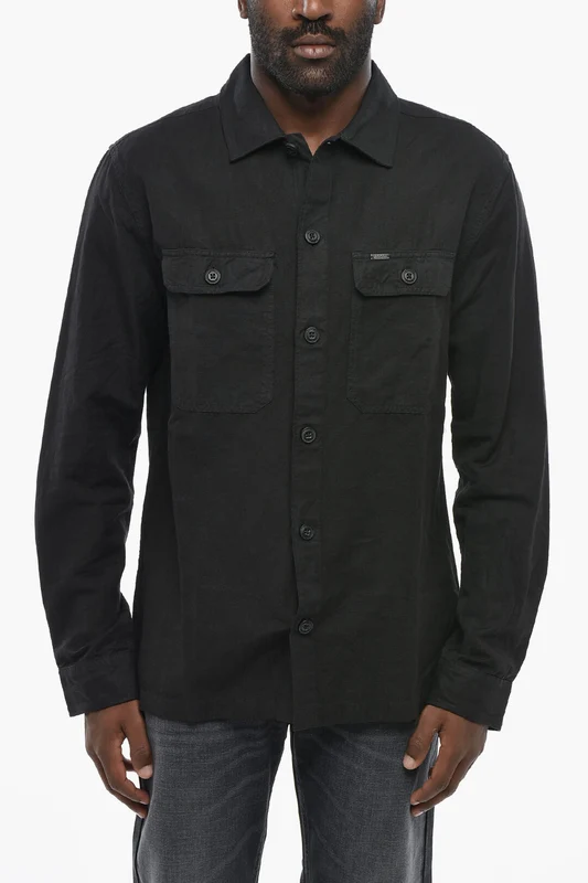 1500~Linen-Cotton Shirt S-HIRT-OUT with Double Pocket M