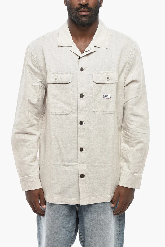 0470~Cotton-Linen Shirt S-HIRT-OUT-NEW with Double Pocket S