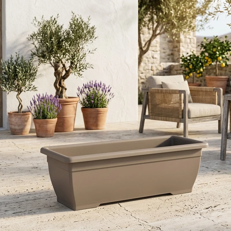 Vaso rettangolare "Nara" in plastica Sabbia 100% riciclata per fiori e piante da giardino 50 cm