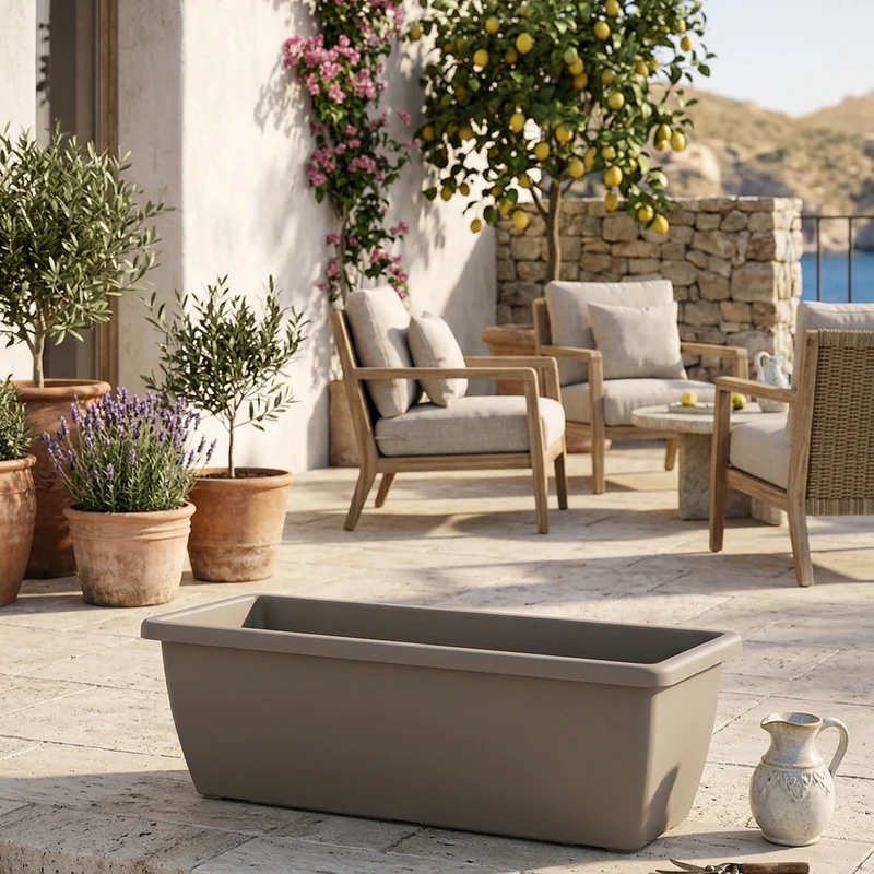 Vaso rettangolare ''Tikal'' Sabbia in plastica 100% riciclata per fiori e piante da giardino 52 cm