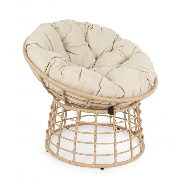 Poltrona a culla "Molly" in rattan con cuscino per giardino e veranda Naturale
