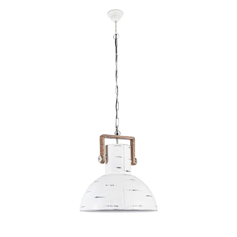 Lampadario "Odessa" in acciaio e legno di mango Bianco / 1 Luce