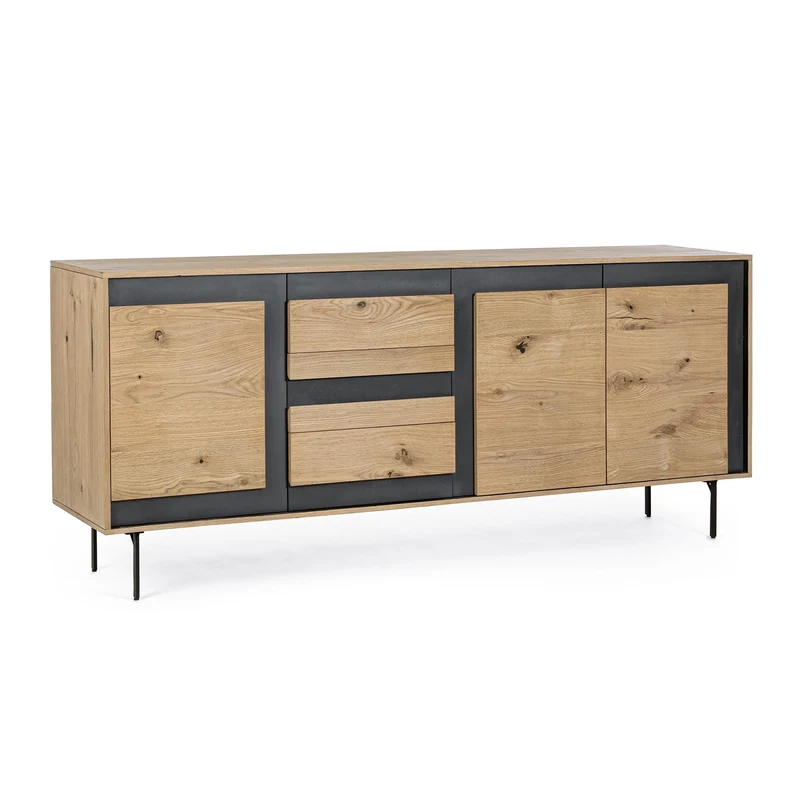 Credenza "Stanwood" con 3 ante e 3 cassetti, in mdf, finitura in rovere 3 ante - 3 cassetti - 200 x 45 x 85h cm