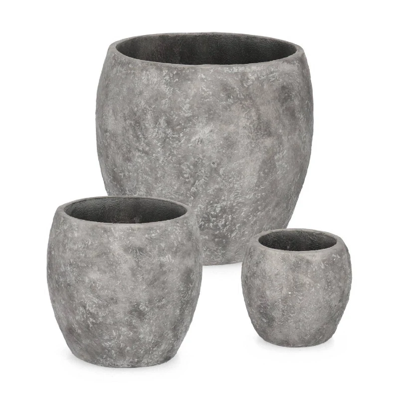 Set di 3 Vasi "Meili" in Terracotta Bombata Gray