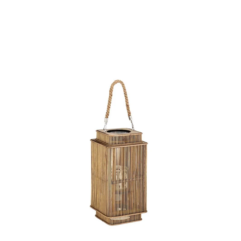 Lanterna "Turks" portacandela rettangolare in legno di bamboo, colore naturale 18 x 18 x h 34 cm