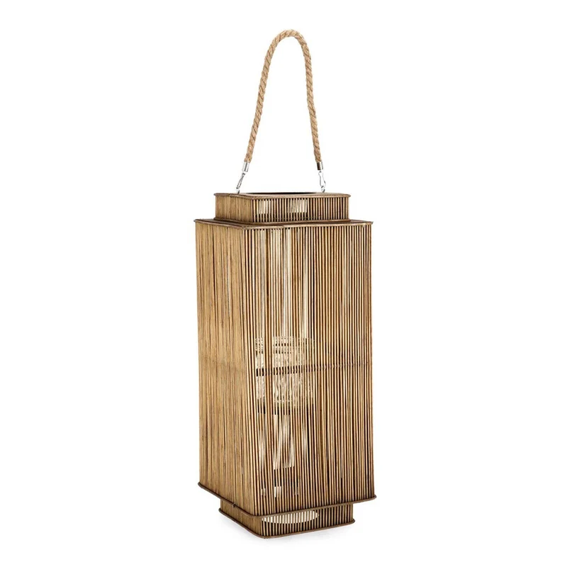 Lanterna "Turks" portacandela rettangolare in legno di bamboo, colore naturale 26 x 26 x h 62 cm