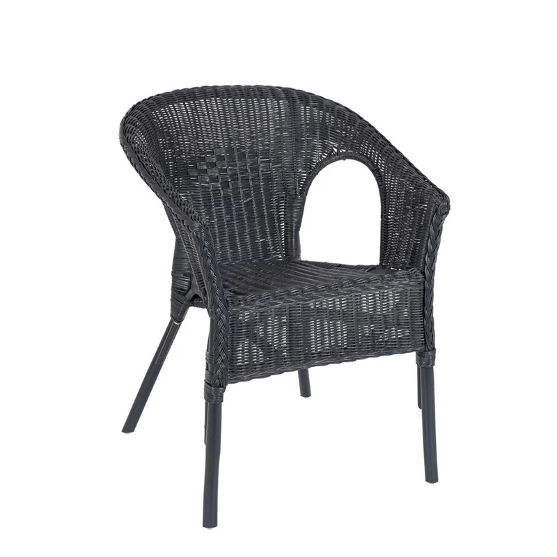 Poltrona "Allis" con braccioli, struttura in rattan, impilabile, per esterno Midnight