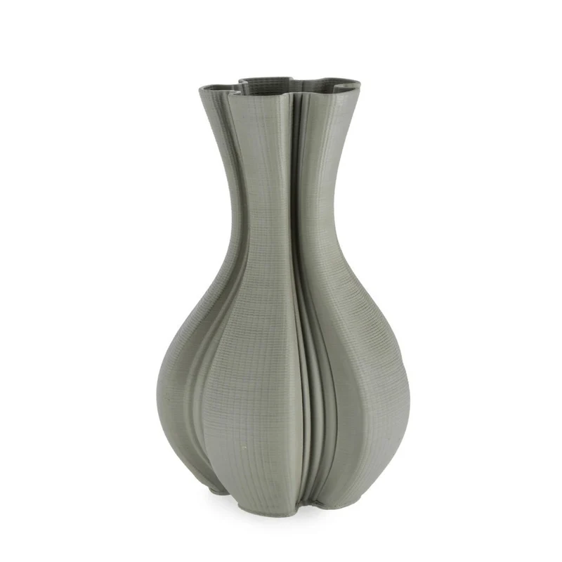 Vaso "Reyko" in ceramica stampata in 3D color verde per arredo interno h 39 cm