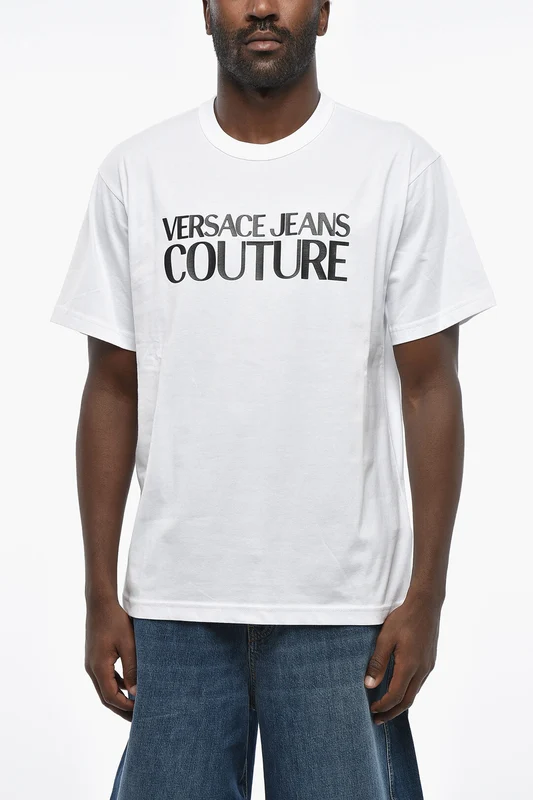0405~JEANS COUTURE Solid-Color Crewneck T-Shirt With Embossed Logo M