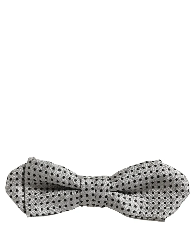 Dolce & Gabbana Men Silver Black Polka Dot Adjustable Neck Papillon Bow Tie