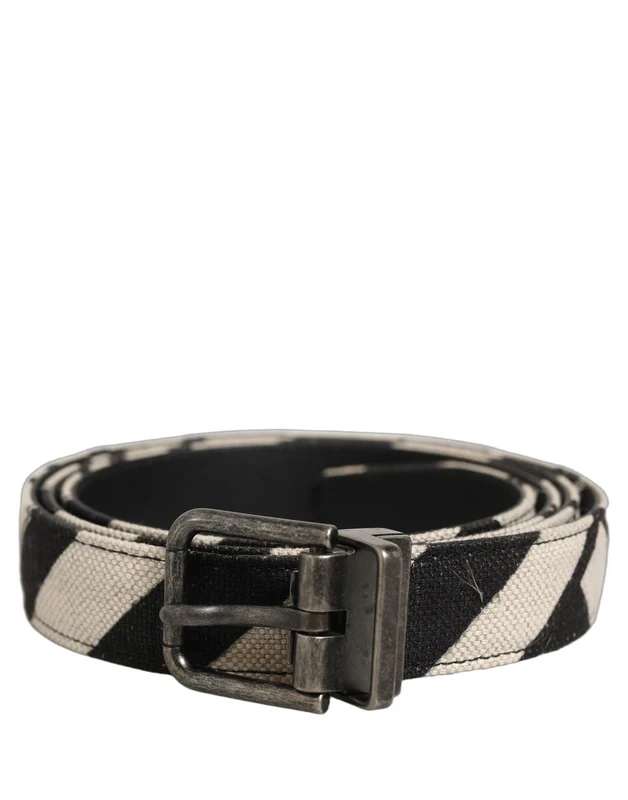 Dolce & Gabbana Black Ivory Silver Tone Metal Buckle Belt 105 cm / 42 Inches