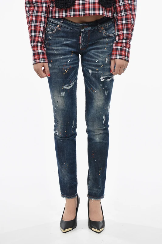 0405~Denim Stretch Jeans JENNIFER With Vintage Effect And Color Stains 14cm 36