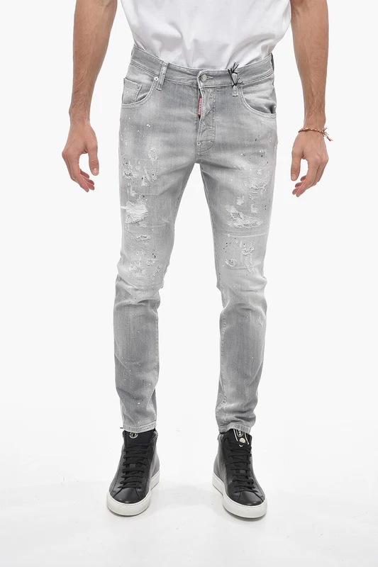 2470~Distressed Skater Fit Jeans With 16cm Crystals 44