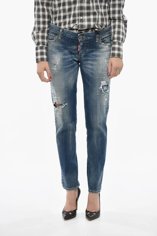 0405~Vintage Effect Jeans JENNIFER with Crystals 15cm 42