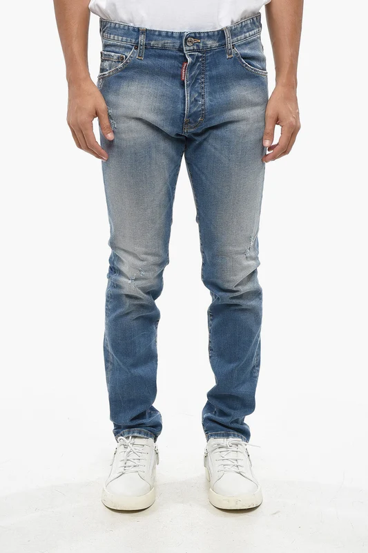 0405~Stretch Denim Jeans COOL GUY with 16cm Leather Logo Patch 46
