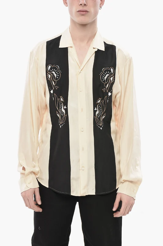 0500~Two-Tone Silk Shirt with Embroidery 52