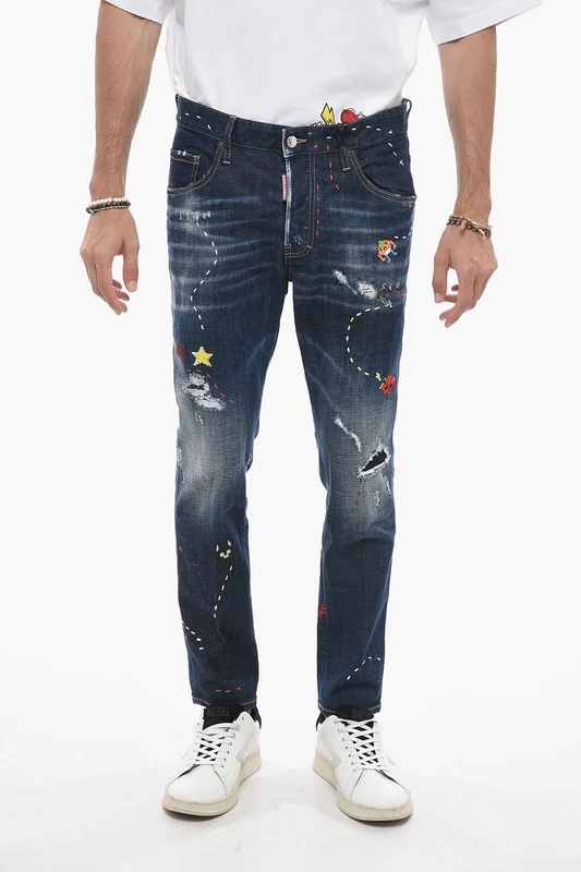 2405~Embroidered Skater Jeans With Dark Wash 56