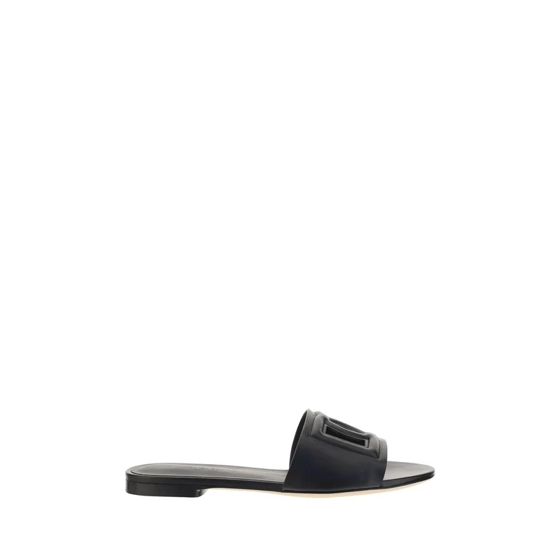 Dolce & Gabbana Black Calf Leather Bos Taurus Flat Sandals EU36/US6