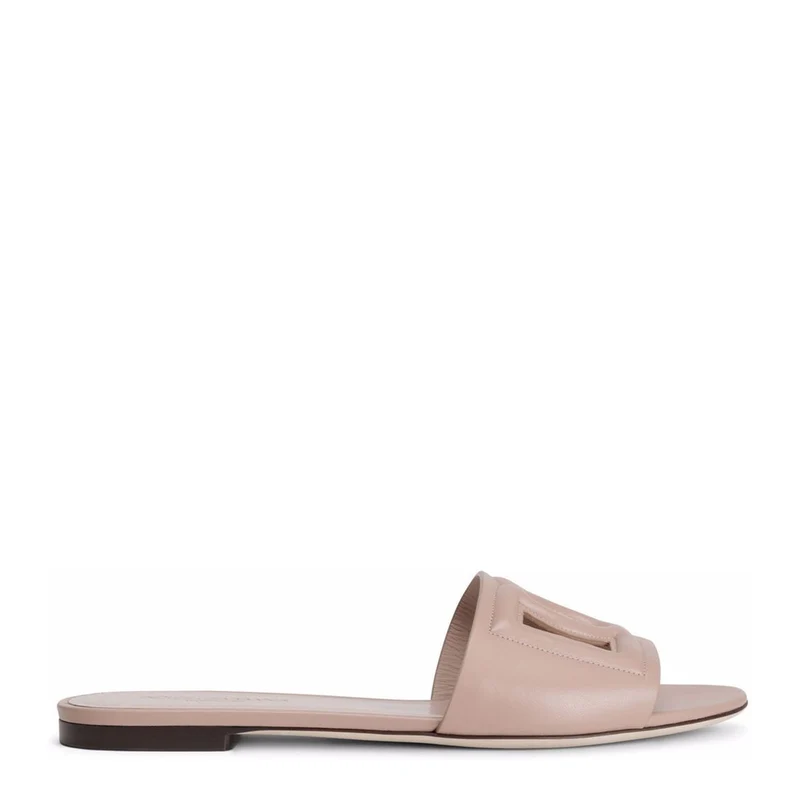 Calfskin Slides with Logo in Pale Pink EU - 38