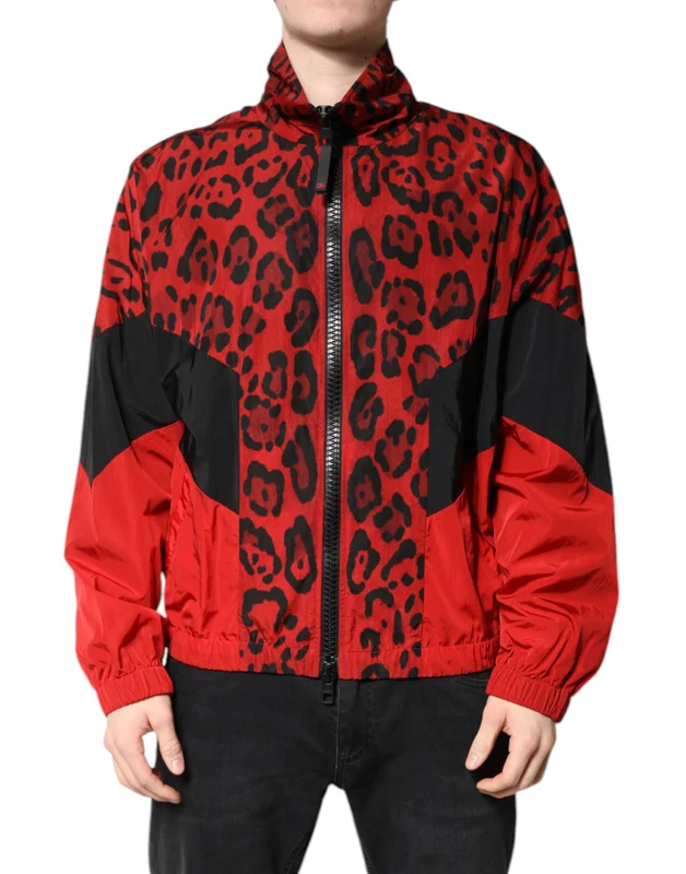 Dolce & Gabbana Red Leopard Nylon Bomber Full Zip Jacket IT42 | XS