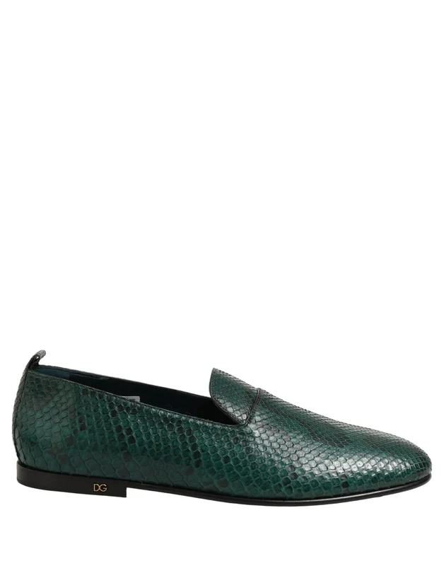 Dolce & Gabbana Dark Green Embossed Leather Loafers Shoes EU43/US10