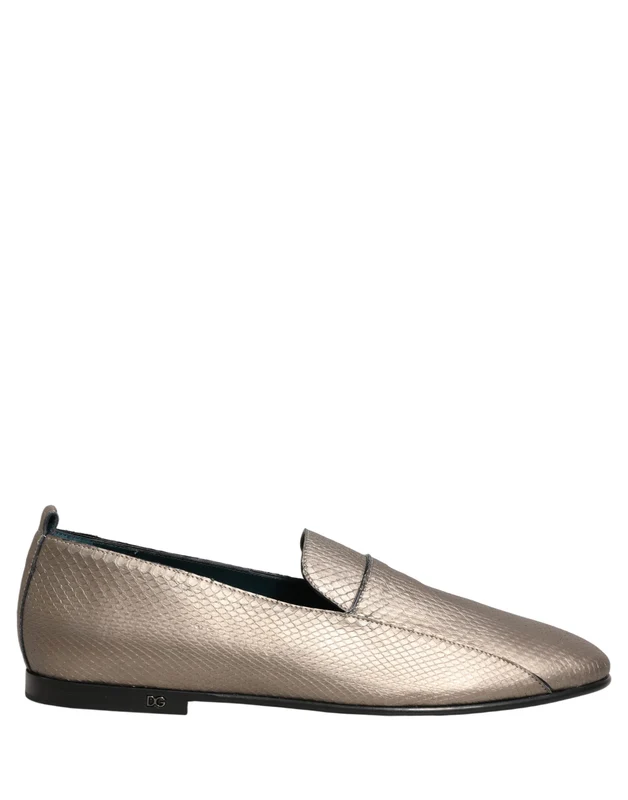 Dolce & Gabbana Silver Leather Logo Slip On Loafers Shoes EU44/US11