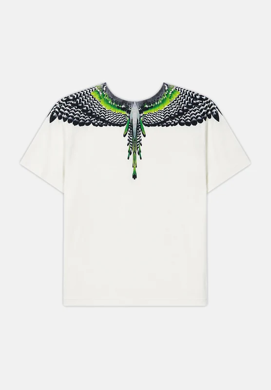 MARCELO BURLON COUNTY OF MILAN T-shirt GREEN WINGS TEE cocco da uomo con grafica ali verde e grigio sulle spalle. S