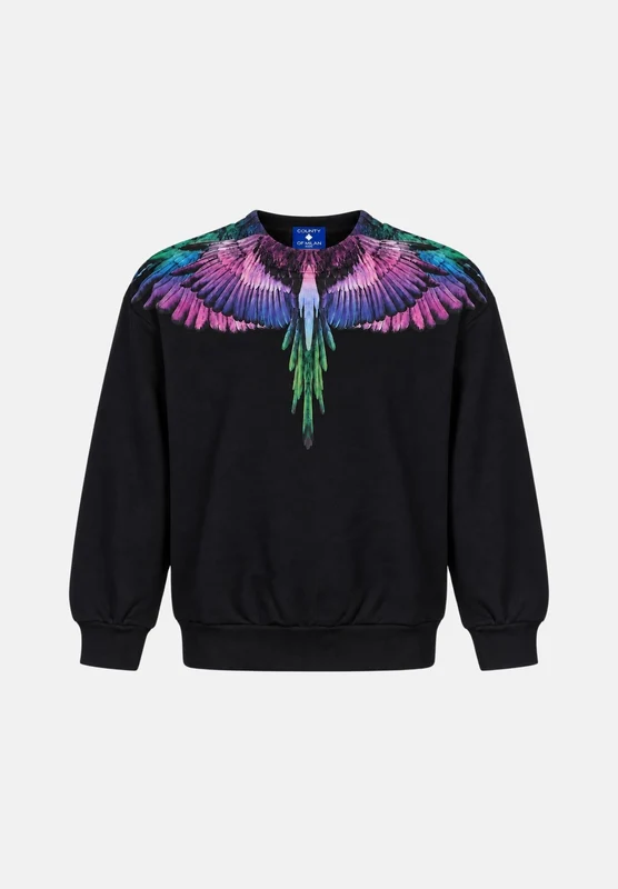 MARCELO BURLON COUNTY OF MILAN Felpa girocollo WINGS MULTICOLOR nero da bambina. 6 A