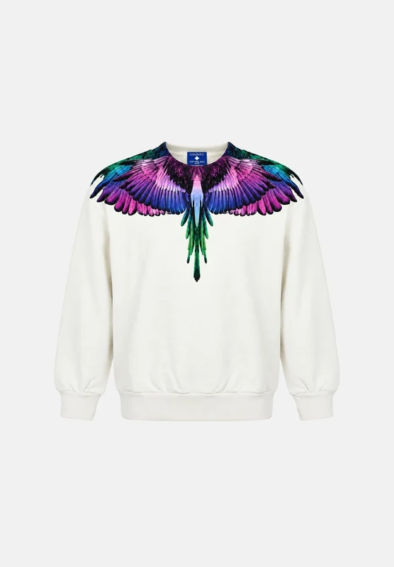 MARCELO BURLON COUNTY OF MILAN Felpa girocollo WINGS MULTICOLOR cocco-bianco da bambina. 4 A