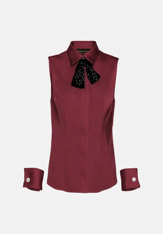 SIMONA CORSELLINI Top smanicato rubino rosso da donna con applicazioni ricamo 46