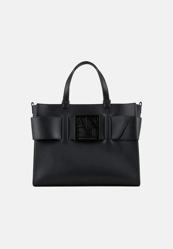 ARMANI EXCHANGE Shopper in eco-pelle nero-limousine da donna con logo UNI