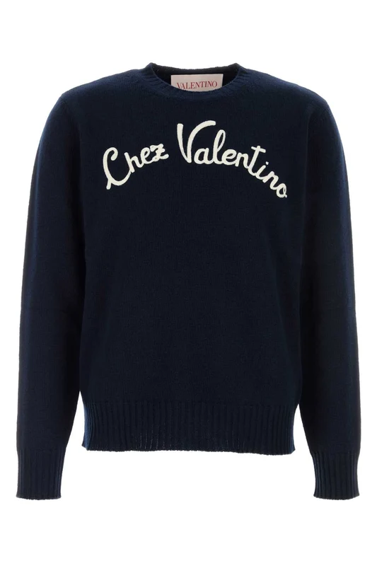 Chez Valentino Logo Embroidered Wool Sweater L