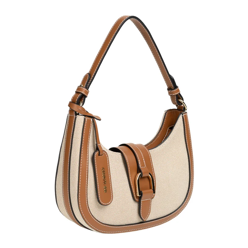 Cerruti Women's Paris Canvas and Leather Shoulder Bag One Size / BEIGE / 24x17x6