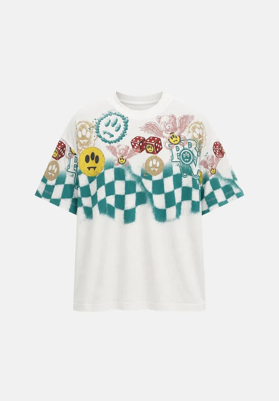BARROW T-shirt manica corta off white per uomo e donna con stampa grafica check e loghi multicolor. XL