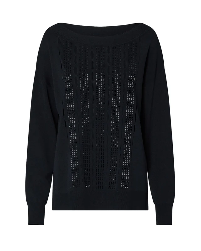 Liu Jo Black Openwork Front Knit Boat Neck Sweater standard L