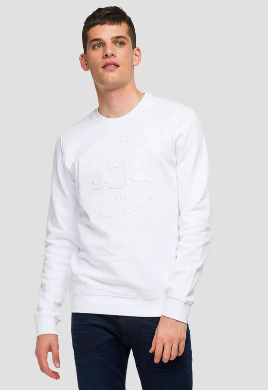 סווטישרט עם לוגו בחזה גברים WHITE / M