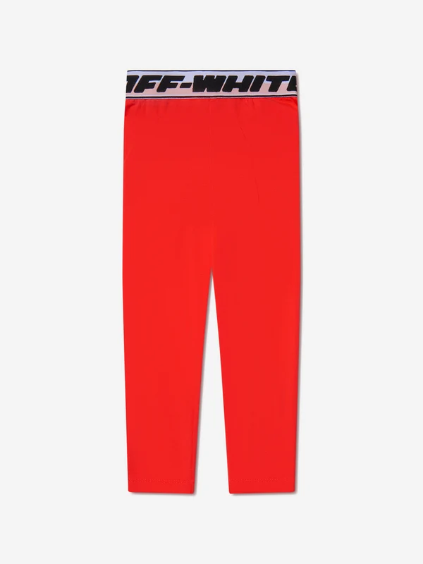 Off-White Girls Cotton Logo Band Leggings Red / 8 Yrs