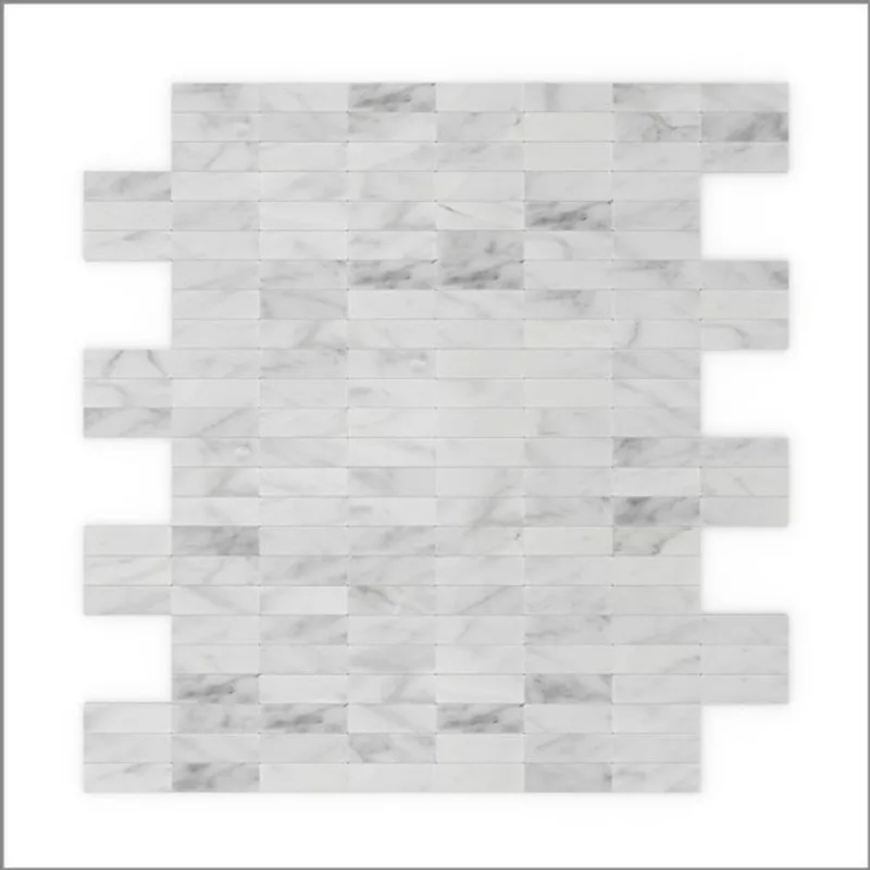 SpeedTiles 3X Faster White 12-in x 12-in Polished Natural Stone Marble Linear Adhesive Peel-and-Stick Tile – 6-Pack