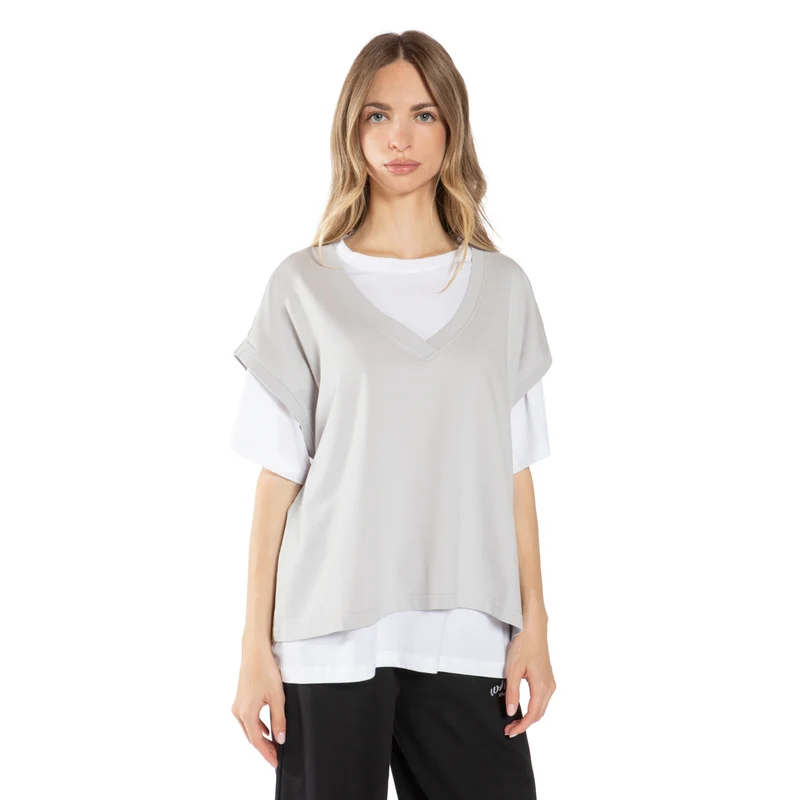 T-Shirt Gilet Donna What's Bianco Grigio M