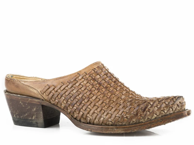 Stetson Ladies Ellis Snip Toe Mules Brown Basket Weave / 8.5