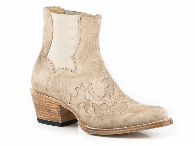 Stetson Ladies Zoey Snip Toe Elastic Shaft Boots Almond Suede with Overlay / 9