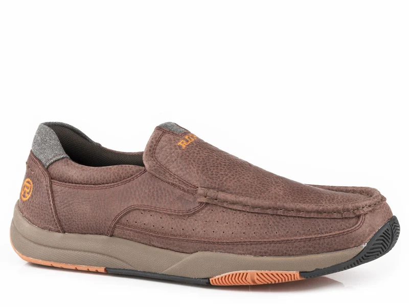 Roper Mens Tumbled Leather Slip-On Shoes Brown Tumbled leather / 9 D